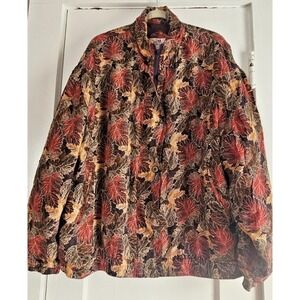 Vintage STUNT SPORTS woman 2X  SILK shell full zip bomber jacket  Autumn leaves